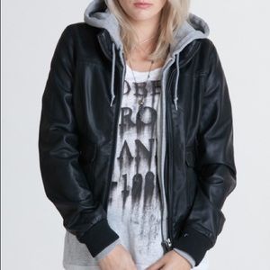 Obey Leather Jacket with Hoodie